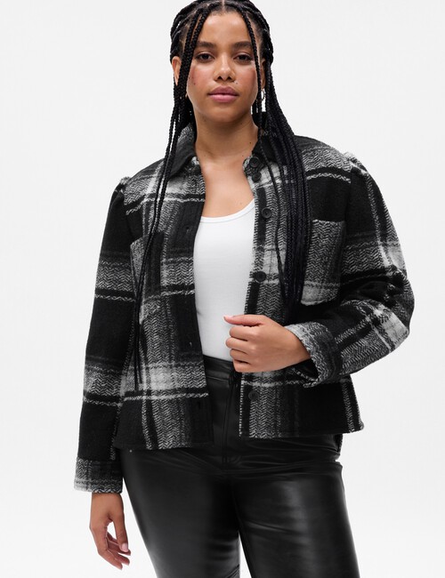 Puff Sleeve Cropped Wool Shirt Jacket