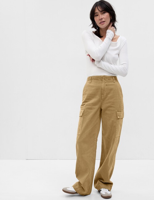 Mid Rise Loose Khaki Cargo Pants