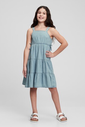 Kids Denim Tiered Tank Dress with Washwell