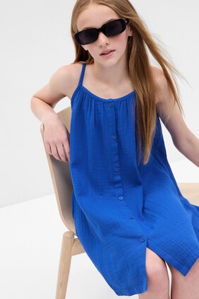 Kids Crinkle Gauze Button-Front Dress