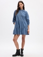 Tiered Denim Mini Shirtdress