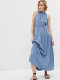 100% Organic Cotton High Neck Denim Maxi Dress