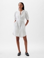 Linen-Cotton Puff Sleeve Mini Shirtdress