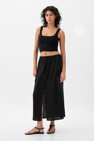 Linen-Blend Cargo Midi Skirt