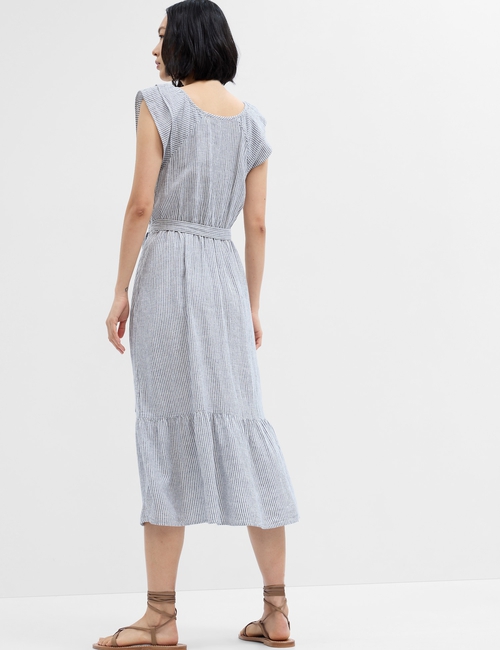 Linen Flutter Sleeve Midi Dress