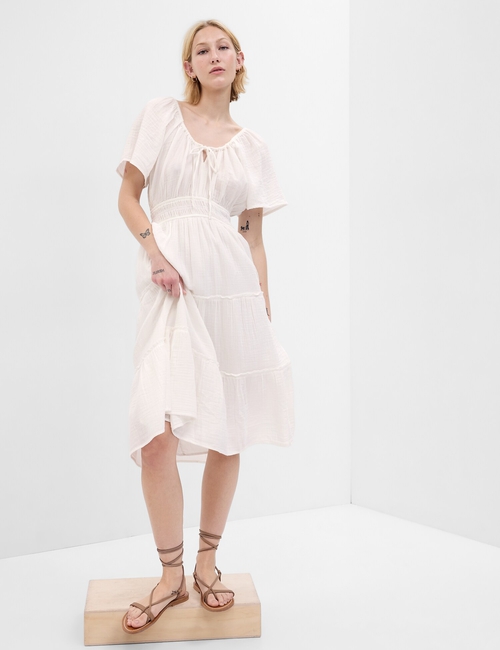 Crinkle Gauze Tiered Midi Dress