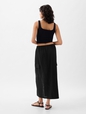 Linen-Blend Cargo Midi Skirt