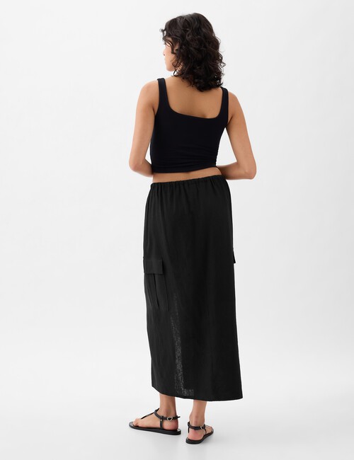 Linen-Blend Cargo Midi Skirt