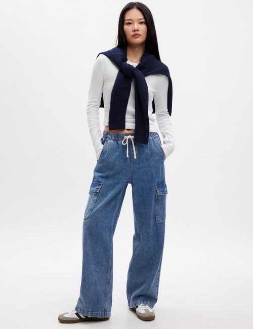 High Rise Wide-Leg Pull-On Jeans