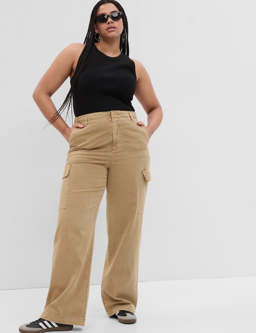 Mid Rise Loose Khaki Cargo Pants