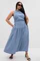 100% Organic Cotton High Neck Denim Maxi Dress