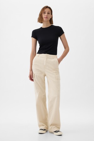 Mid Rise Loose Khaki Cargo Pants