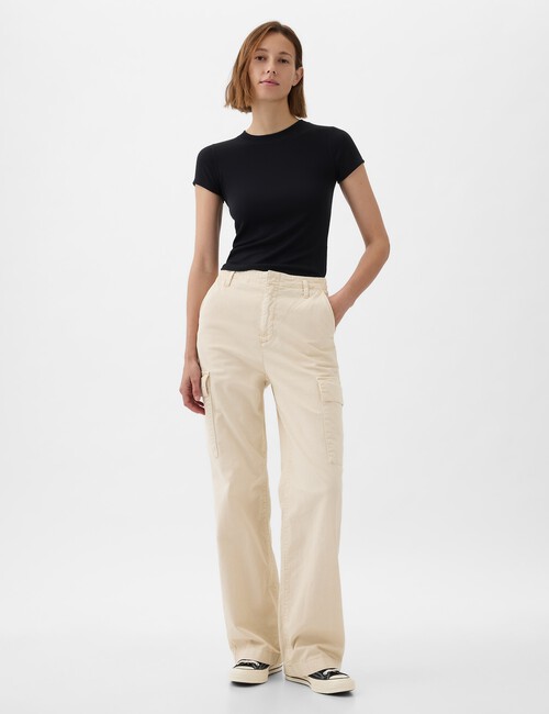 Mid Rise Loose Khaki Cargo Pants