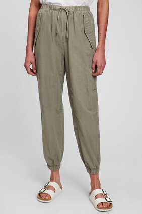 High Rise Linen-Cotton Utility Joggers