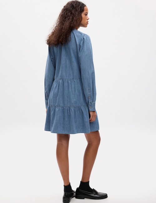 Tiered Denim Mini Shirtdress