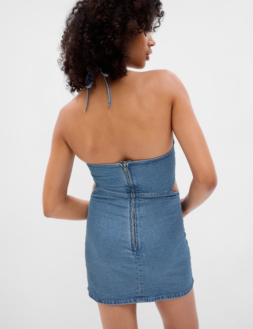 Denim Cutout Halter Mini Dress