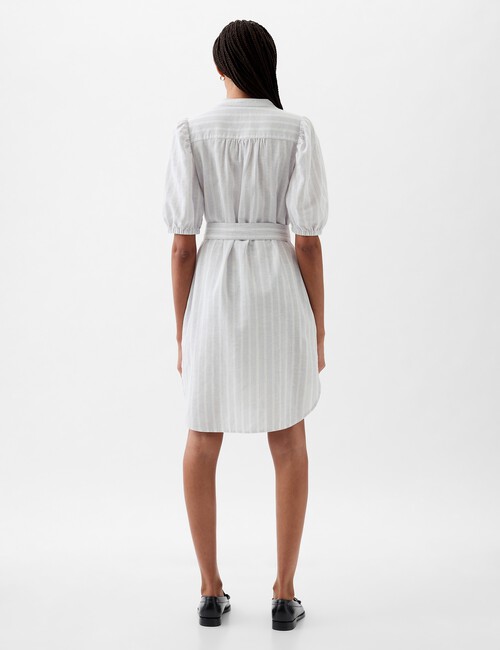 Linen-Cotton Puff Sleeve Mini Shirtdress