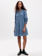 Tiered Denim Mini Shirtdress