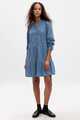 Tiered Denim Mini Shirtdress