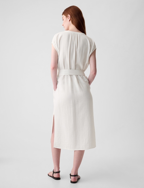 Crinkle Gauze Belted Midi Dress