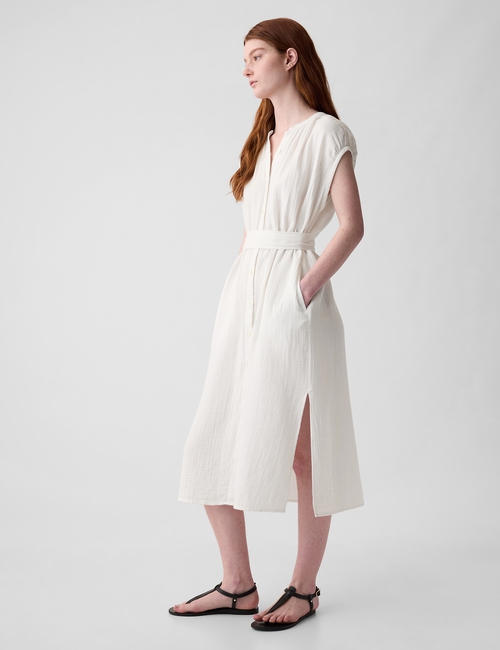 Crinkle Gauze Belted Midi Dress