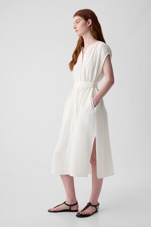 Crinkle Gauze Belted Midi Dress