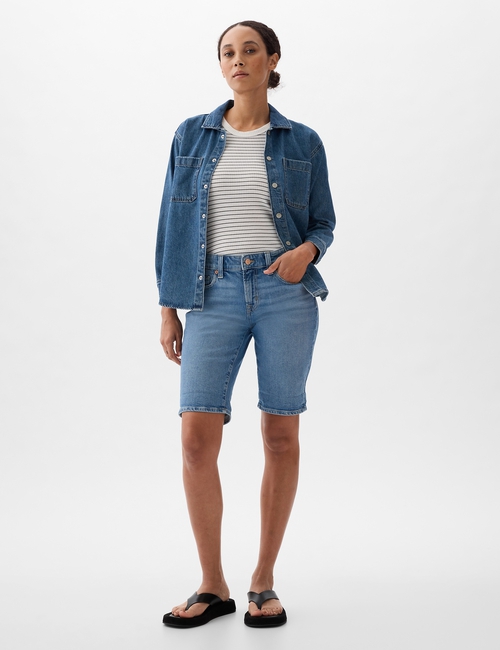 9" Mid Rise Denim Bermuda Shorts