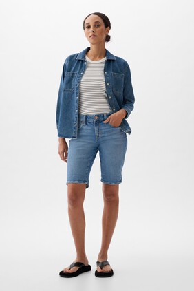 9" Mid Rise Denim Bermuda Shorts