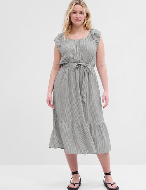 Linen Flutter Sleeve Midi Dress