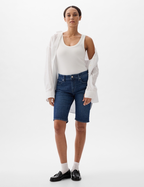 9" Mid Rise Denim Bermuda Shorts