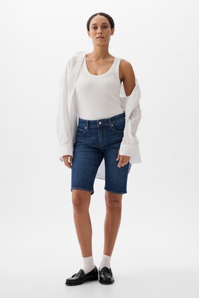 9" Mid Rise Denim Bermuda Shorts