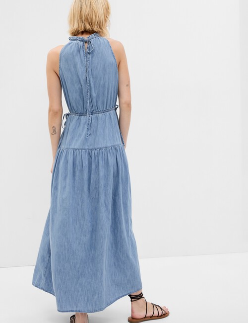 100% Organic Cotton High Neck Denim Maxi Dress