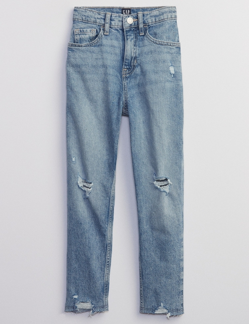 Kids High Rise Destructed Mom Jeans