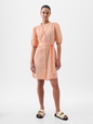 Linen-Cotton Puff Sleeve Mini Shirtdress