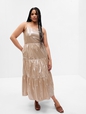 Metallic Tie-Back Tiered Maxi Dress