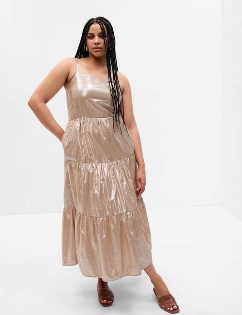 Metallic Tie-Back Tiered Maxi Dress